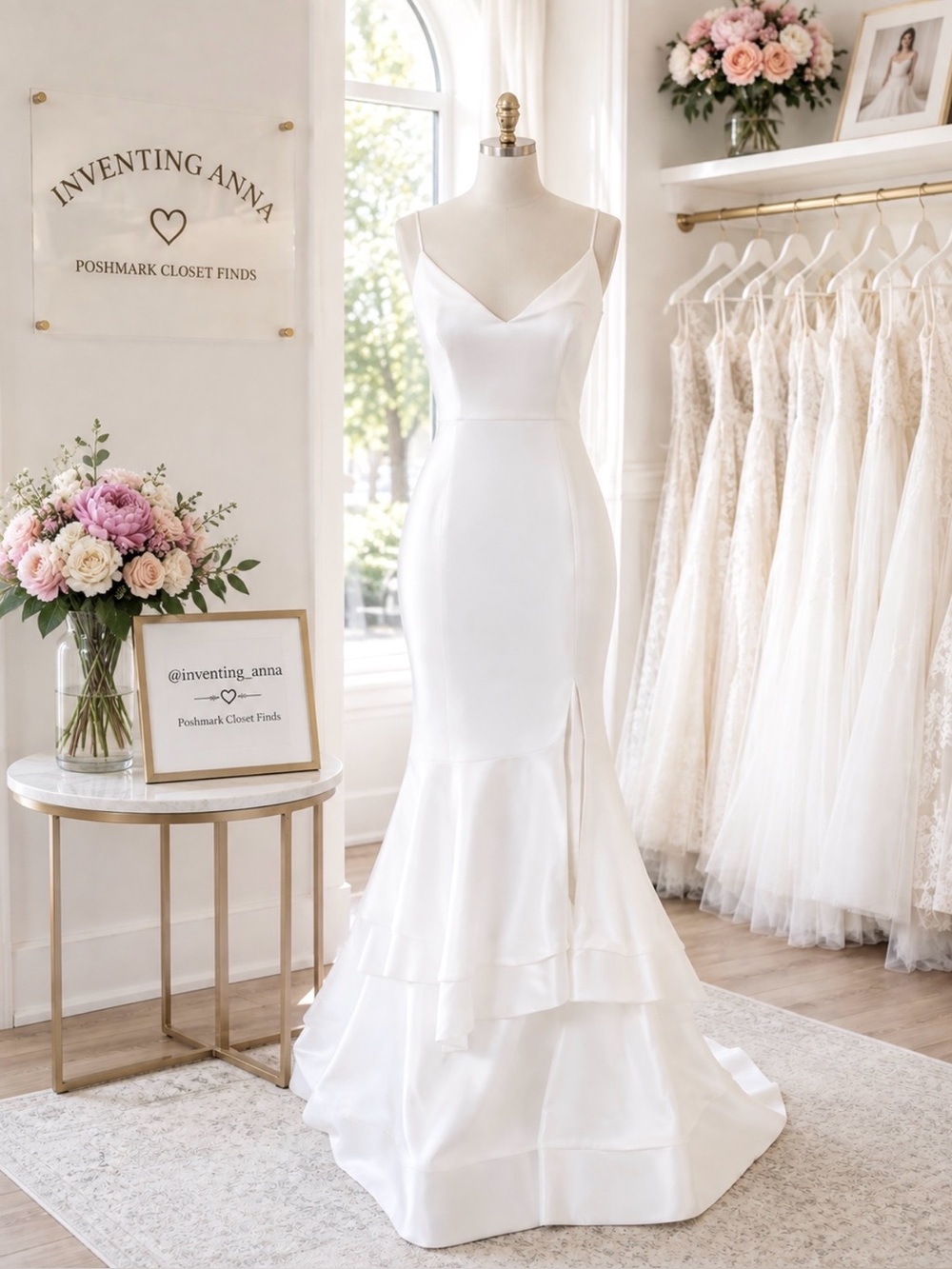 White Double Spaghetti Strap Dress w/Front Slit Design and Tiered Ruffled Bottom